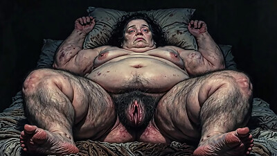 SSBBW very fat woman having an orgasm with her hairy, wet pussy.